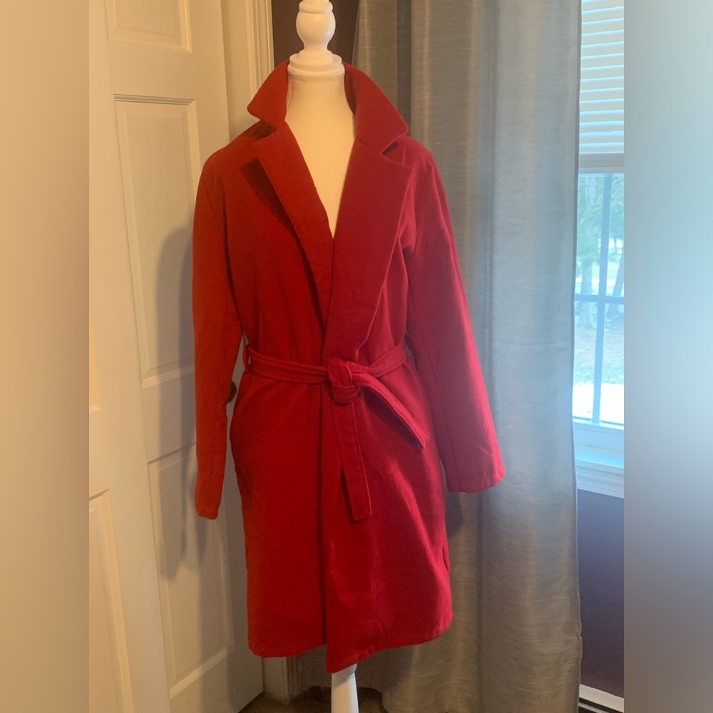 Red wrap jacket.